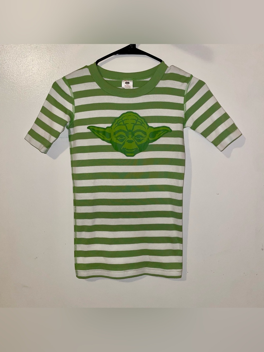 Hanna Andersson Green and White Striped Star Wars Tee